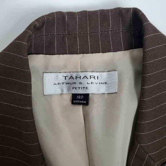 Tahari ASL 2PC Brown Pinstripe Blazer & Pants Suit - Picture 6 of 8